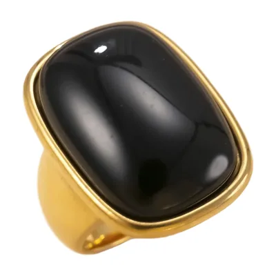 Anillo Sello Cuadrado con Piedra Negra, Acero Inoxidable