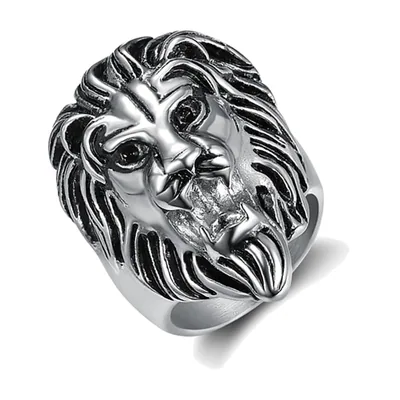Anillo Statement de Cabeza de León con Circonita, Acero Inoxidable