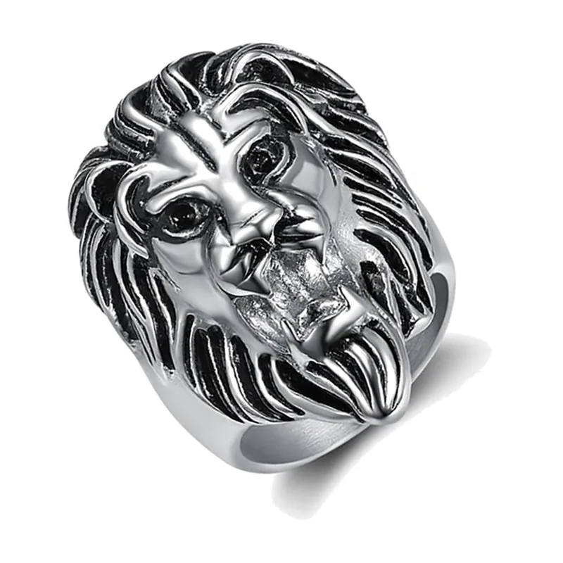 Herren Statement-Ring mit Löwenkopf und Zirkonia, Edelstahl