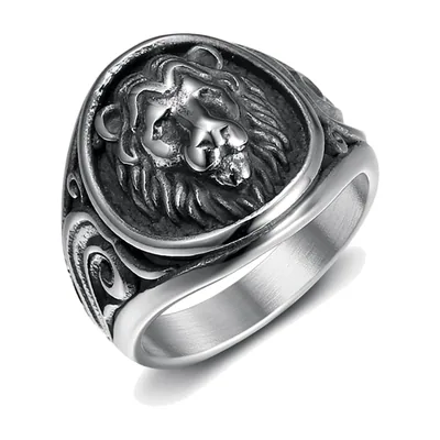 Anillo Sello de Cabeza de León, Acero Inoxidable 316L
