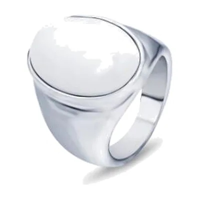 Chevalière avec Opale Blanche, Acier Inoxydable