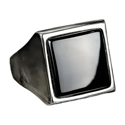 Anillo Sello Cuadrado con Ojo de Tigre, Acero Inoxidable