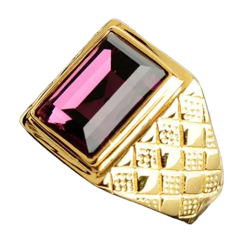 Rectangular Signet Ring with Purple Stone, Stainless Steel