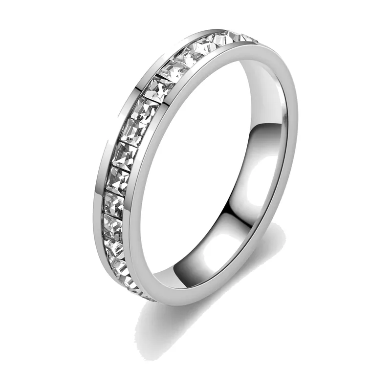 Anillo Eternity con Circonitas Transparentes, Acero Inoxidable