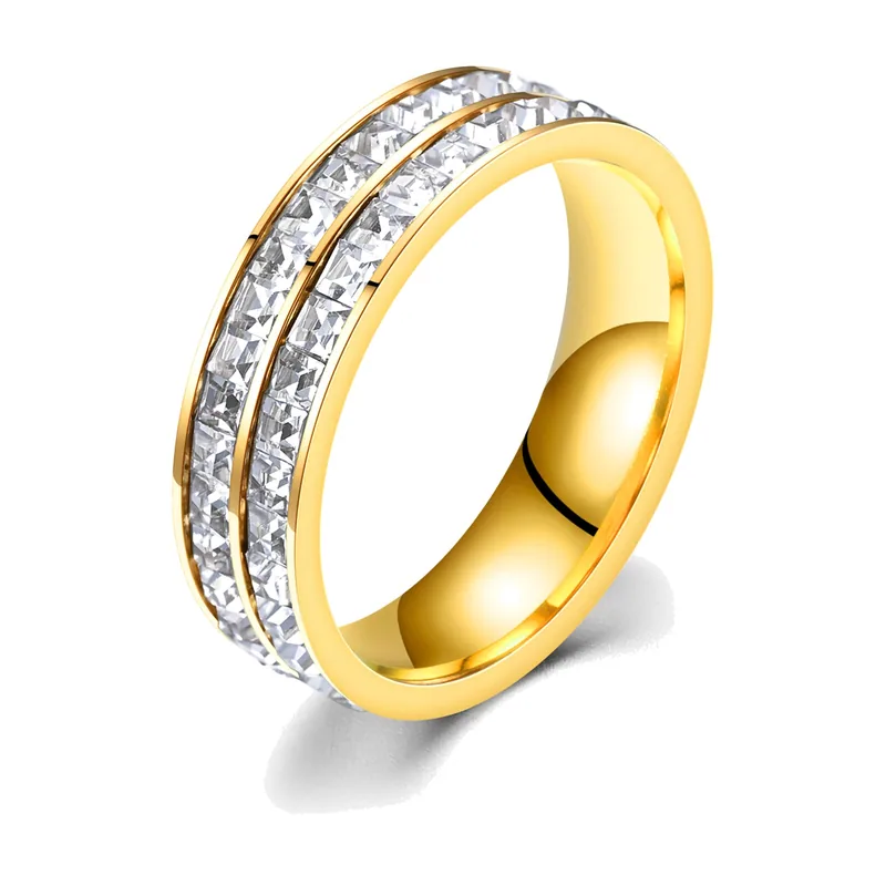 Bague Alliance à Double Rangée de Zirconium, Acier Inoxydable