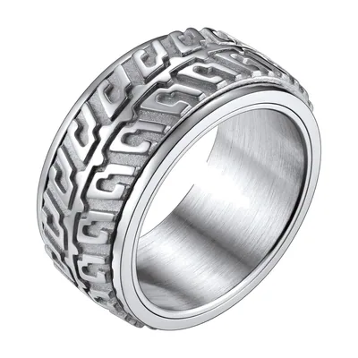 Herren Spinner-Ring mit Mäander-Muster, Edelstahl 316L
