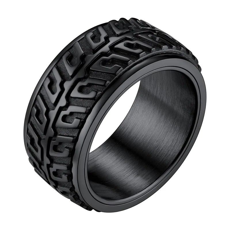Spinner-Ring mit Mäander-Muster, Edelstahl 316L