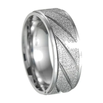 Bague Alliance 8mm à Texture Givrée, Acier Inoxydable