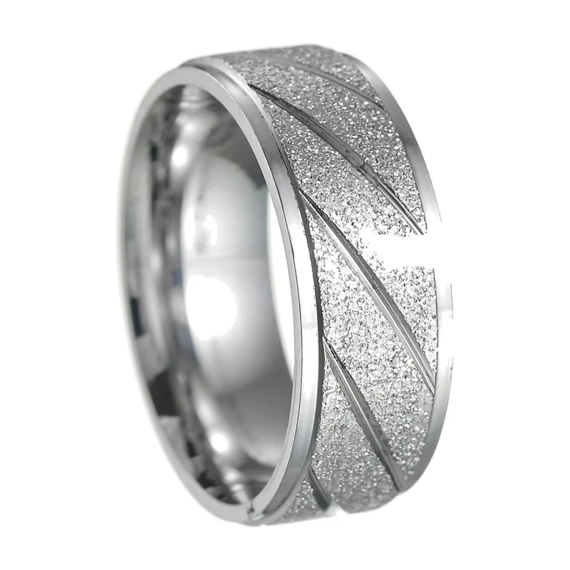 8mm Herrenring mit Frost-Textur, Edelstahl