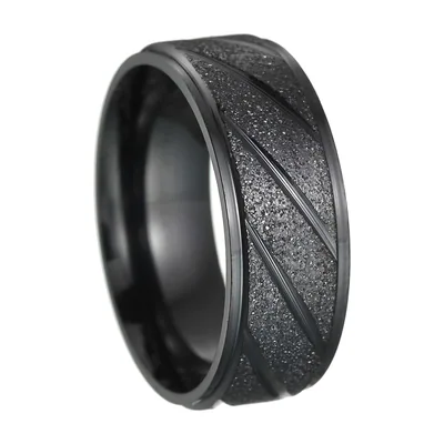 Bague Alliance 8mm à Texture Givrée, Acier Inoxydable