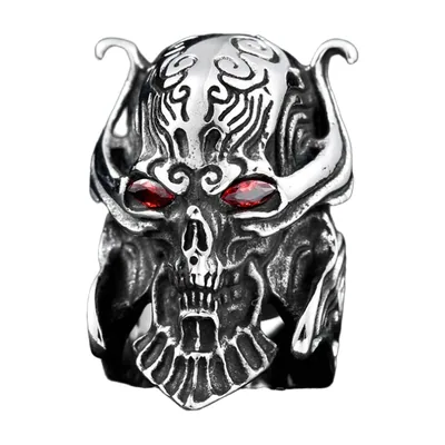 Samurai Masken-Ring mit roten Steinen, 316L Edelstahl