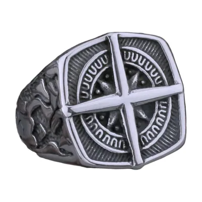 Vegvisir Wikinger Kompass Siegelring, Edelstahl