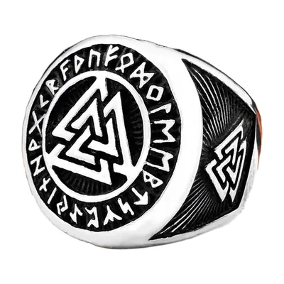 Anillo Sello Vikingo Valknut con Runas Nórdicas, Acero Inoxidable