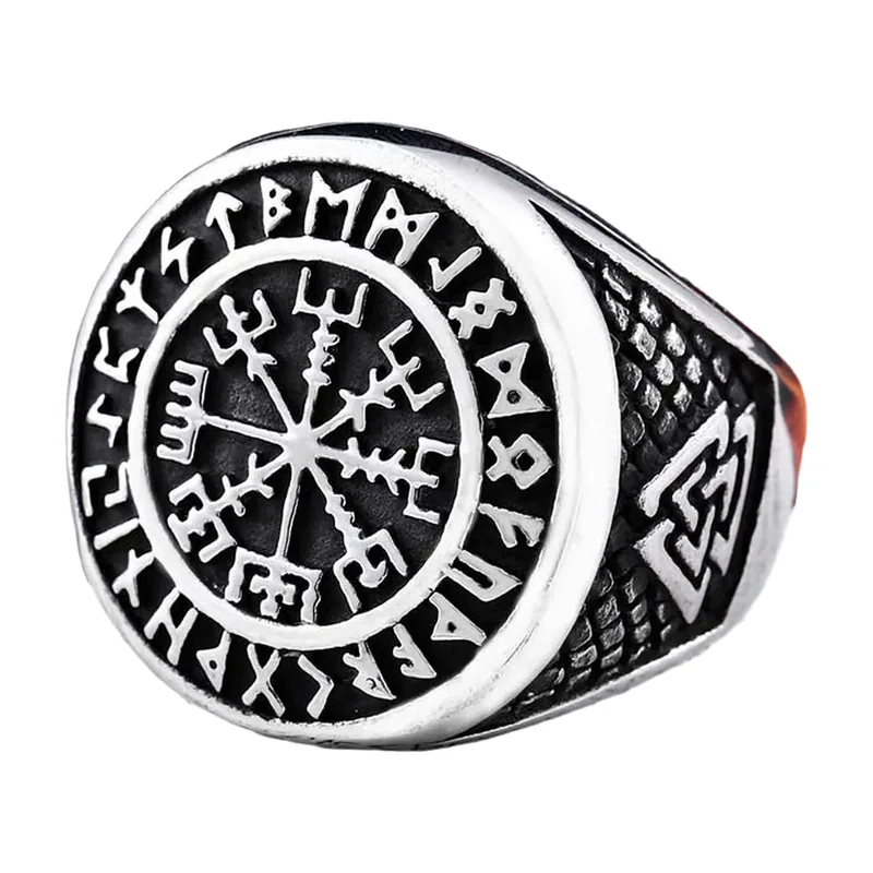 Vegvisir Wikinger Kompassring mit Runen, Edelstahl