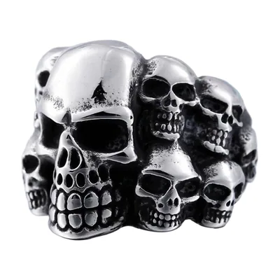 Anillo Statement de Calaveras Gótico, Acero Inoxidable 316L