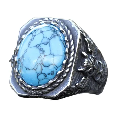 Wikinger Raben-Siegelring mit blauem Stein, Edelstahl