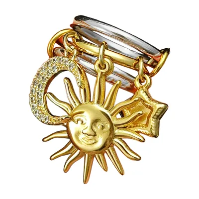 Anillo Celestial con Dijes de Sol, Luna y Estrella, Acero Inoxidable