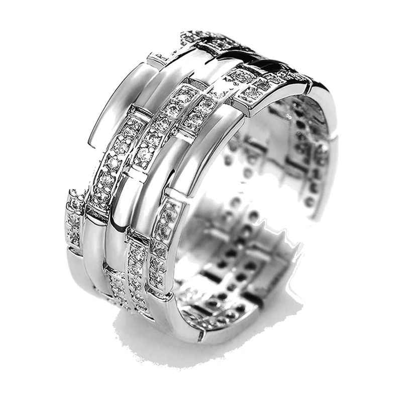 Anillo Geométrico con Circonitas, Acero Inoxidable