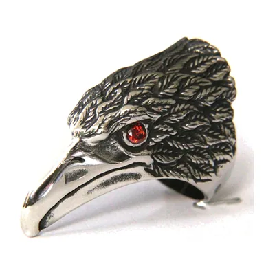 Adlerkopf-Ring mit roten Steinen, 316L Edelstahl