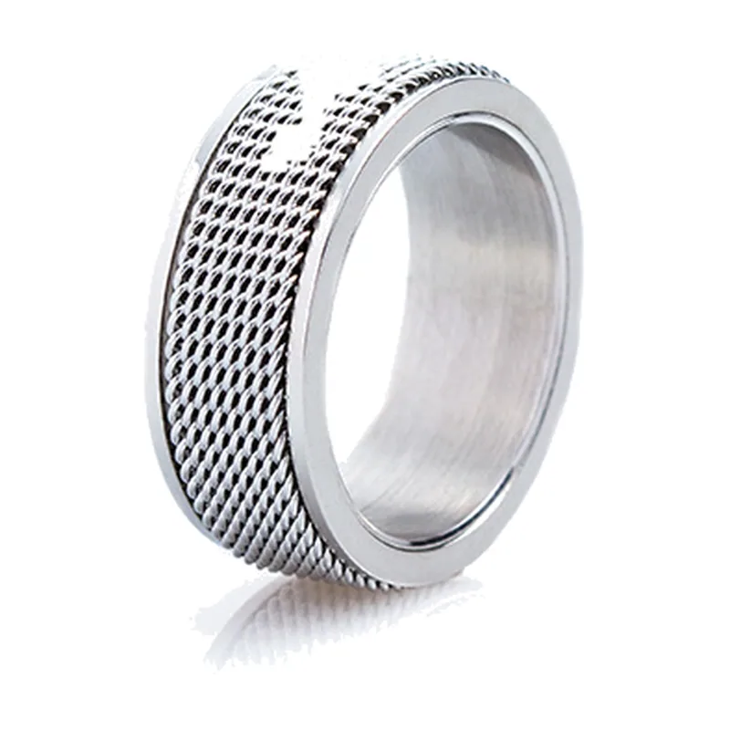 Herren Ring mit geflochtener Mesh-Struktur, Edelstahl