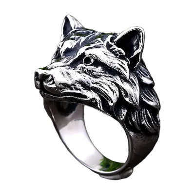 Anillo de Cabeza de Lobo Vikingo, Acero Inoxidable 316L