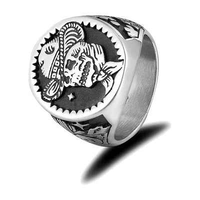 Anillo Sello de Calavera Pirata, Acero Inoxidable