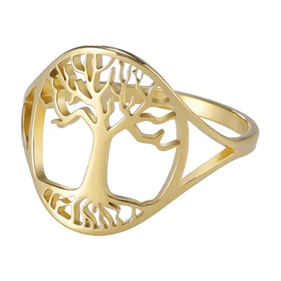 Anillo del Árbol de la Vida con Diseño Calado, Acero Inoxidable