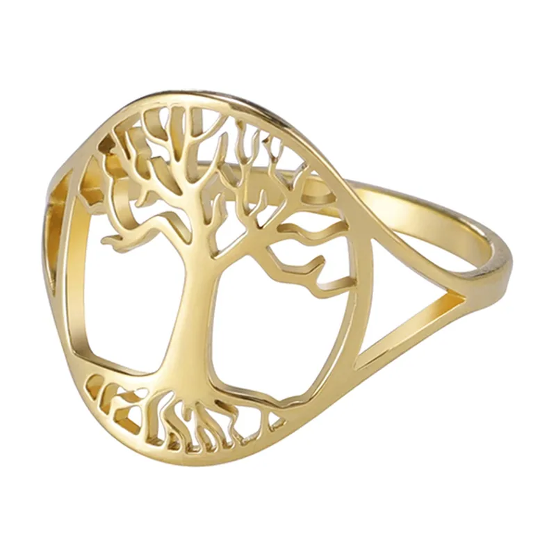 Lebensbaum Ring mit Openwork-Design für Herren, Edelstahl