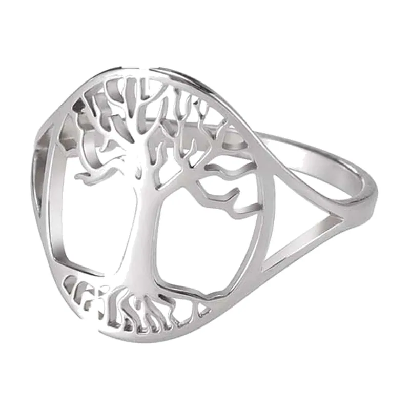 Lebensbaum Ring mit Openwork-Design, Edelstahl