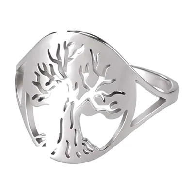 Anillo del Árbol de la Vida, Motivo de Naturaleza Calado, Acero Inoxidable