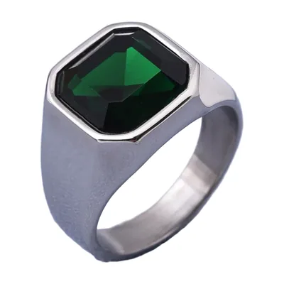 Anillo Sello Cuadrado con Ónix Verde, Acero Inoxidable