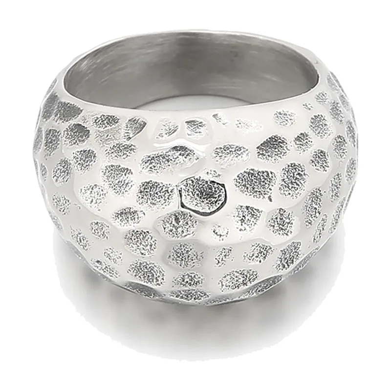 Oval Signet Ring with Hammered Texture, Stainless Steel