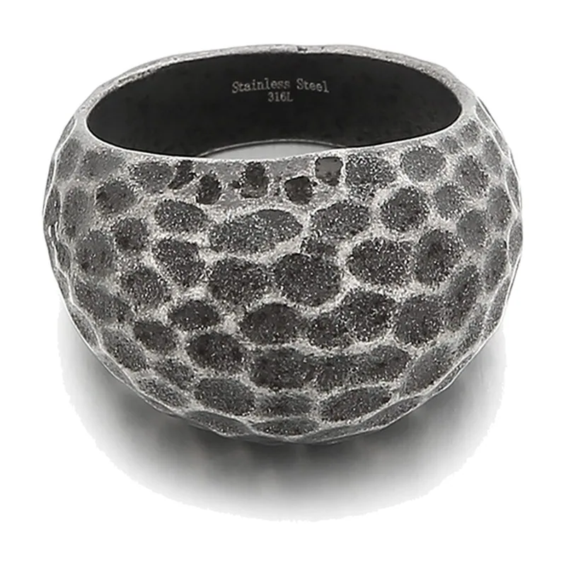 Hammered Texture Wide Band Ring, Stainless Steel