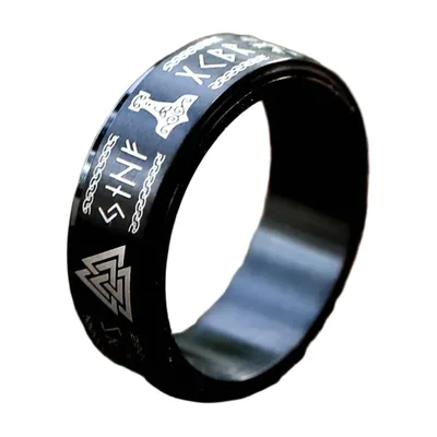 Anillo Vikingo Vegvisir y Valknut, Acero Inoxidable 316L
