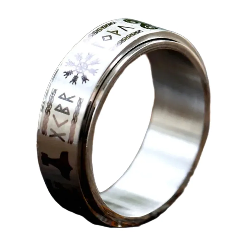 Anello Vichingo con Vegvisir e Valknut, Acciaio Inox