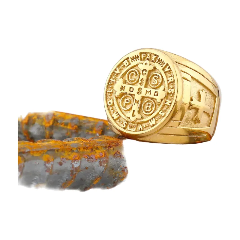 Chevalière Religieuse avec Motif Croix, Acier Inoxydable