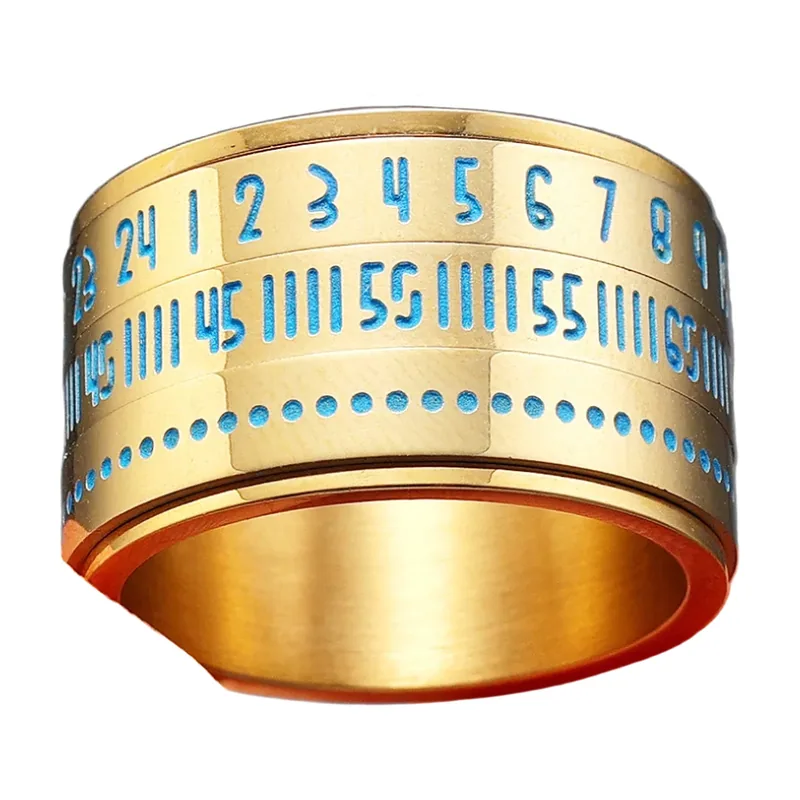 Bague Spinner Rotative avec Chiffres de Date, Acier Inoxydable