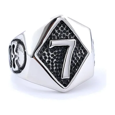 Skull Ring with Number 7 Rhombus Motif, Stainless Steel