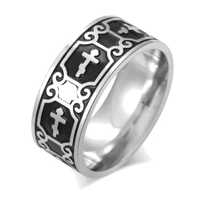 Anillo de banda con motivo de Cruz en acero inoxidable 316L