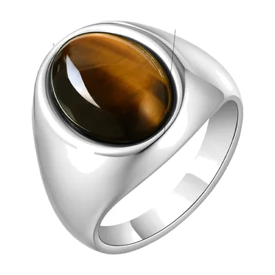 Anillo Sello Ovalado con Piedra de Ágata, Acero Inoxidable