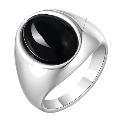 Anillo de Sello Ovalado con Piedra de Ágata Negra, Acero Inoxidable