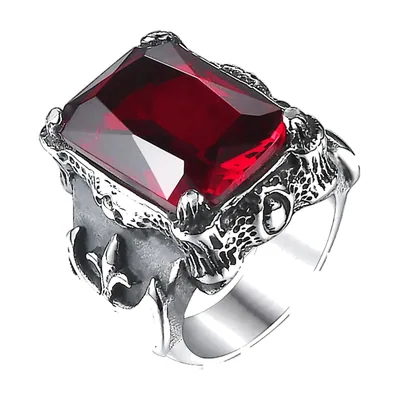 Anillo de Sello Gótico con Piedra Roja, Acero Inoxidable