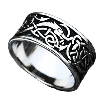 Viking Wolf Ring with Nordic Knotwork, 316L Stainless Steel