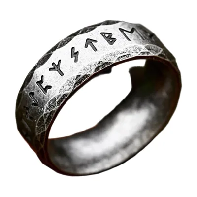 Viking Rune Band Ring, Hammered 316L Stainless Steel