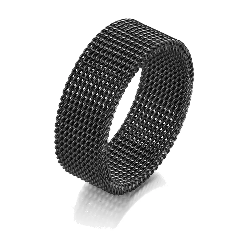 Bague à Maille Tressée, Acier Inoxydable Noir 316L