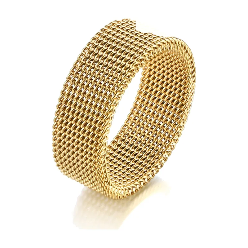 Mesh Band Ring with Woven Texture, Stainless Steel