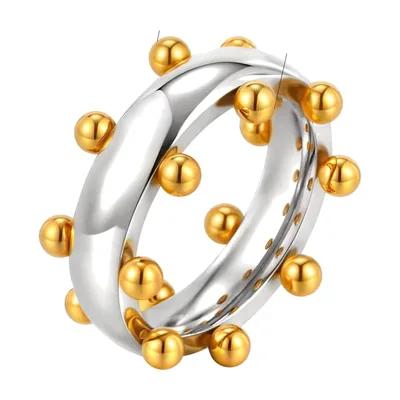 Spinner-Ring mit goldfarbenen Perlen, 316L Edelstahl