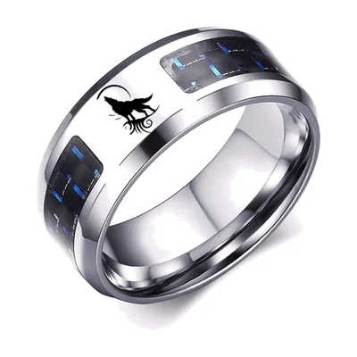 Wolf Gravierter Ring mit blauem Carbon, Edelstahl