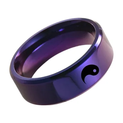 Yin Yang Symbol Band Ring, Polished Stainless Steel