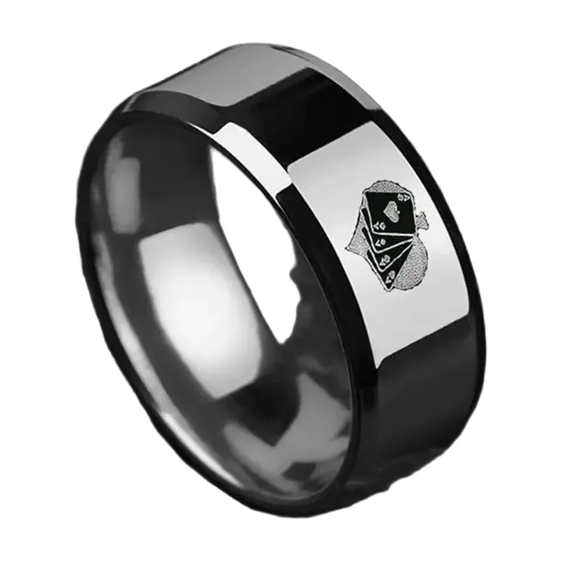 Playing Card Motif Band Ring, 316L Stainless Steel